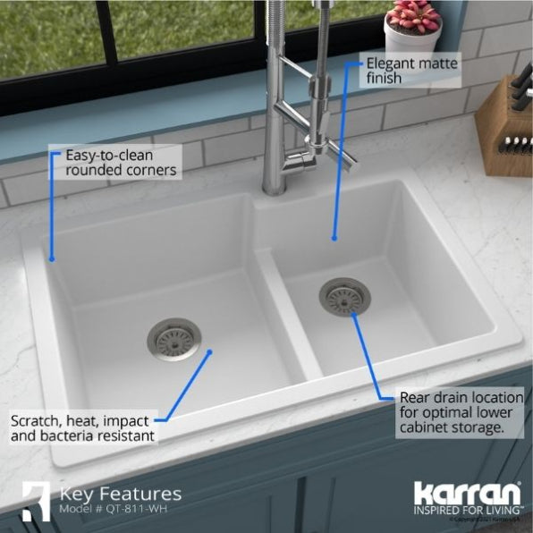 Quartz Composite White Kitchen Sink Matte 6