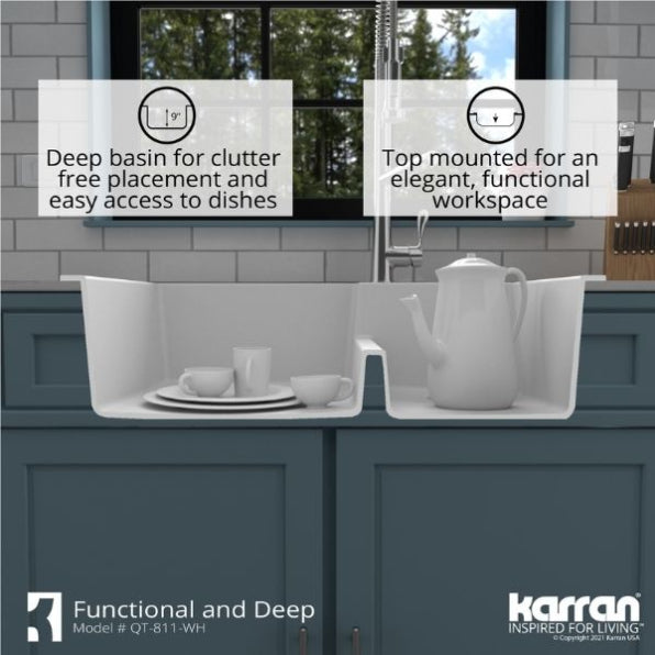 Quartz Composite White Kitchen Sink Matte 8