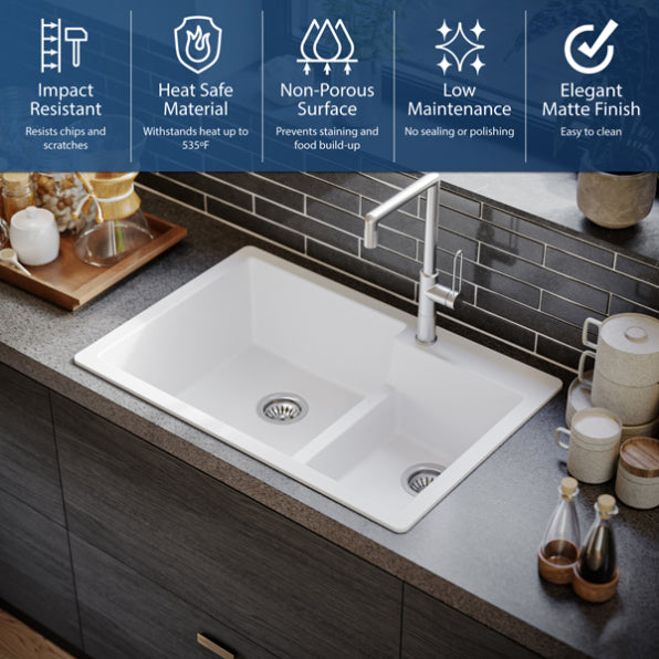 Quartz Composite White Kitchen Sink Matte 7