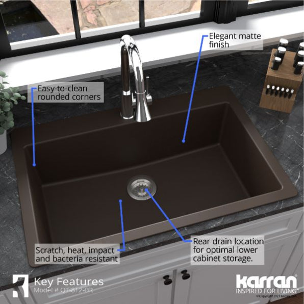 Quartz Composite Brown Kitchen Sink Matte 6