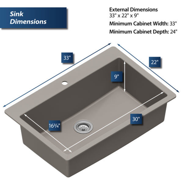 Quartz Composite Concrete Kitchen Sink Matte 3