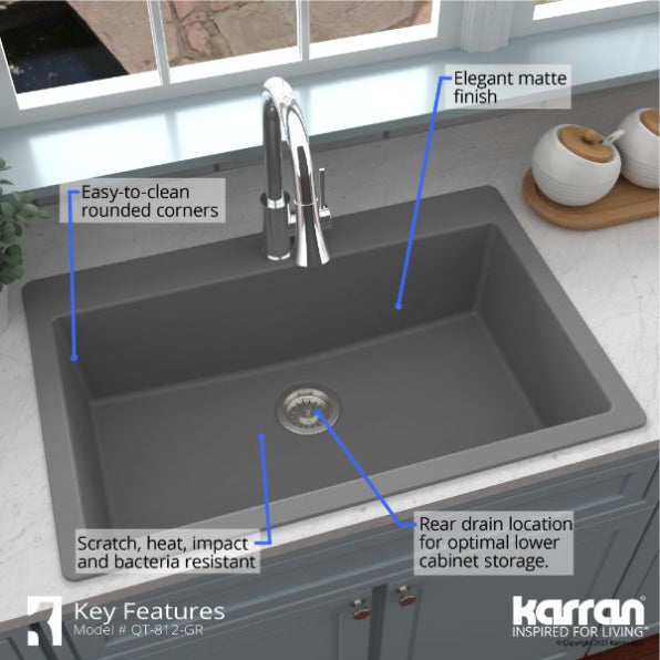 Quartz Composite Grey Kitchen Sink Matte 7