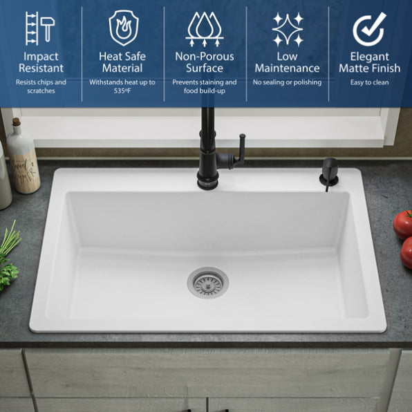 Quartz Composite White Kitchen Sink Matte 7