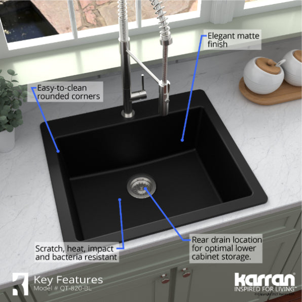 Quartz Composite Black Kitchen Sink Matte 7