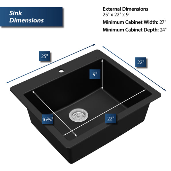 Quartz Composite Black Kitchen Sink Matte 3