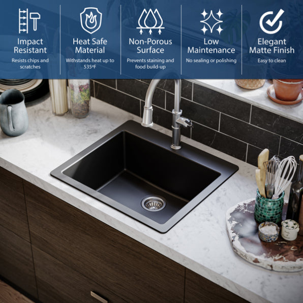 Quartz Composite Black Kitchen Sink Matte 6