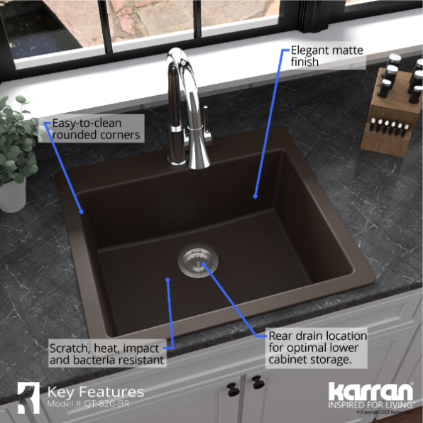 Quartz Composite Brown Kitchen Sink Matte 6