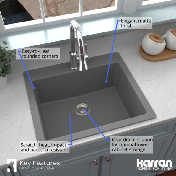 Quartz Composite Grey Kitchen Sink Matte 5