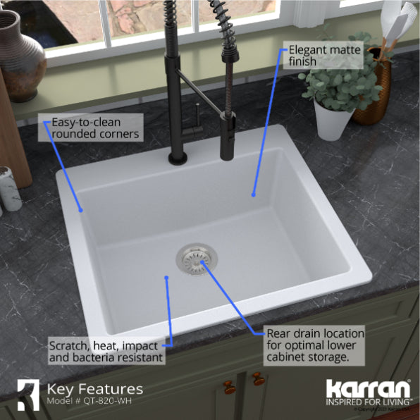 Quartz Composite White Kitchen Sink Matte 7