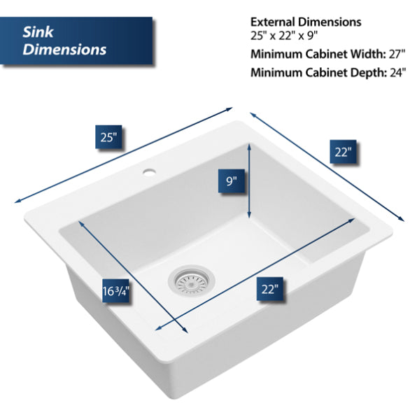 Quartz Composite White Kitchen Sink Matte 3