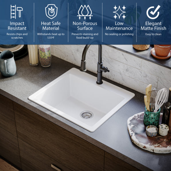 Quartz Composite White Kitchen Sink Matte 6