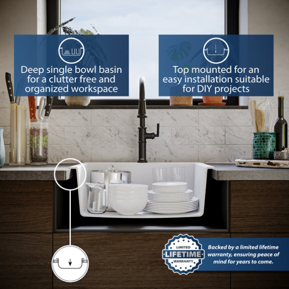 Quartz Composite White Kitchen Sink Matte 7