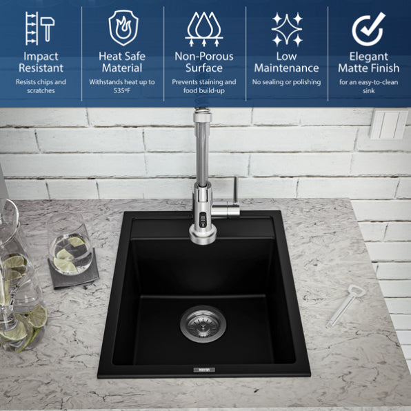 Quartz Composite Black Kitchen Sink Matte 6