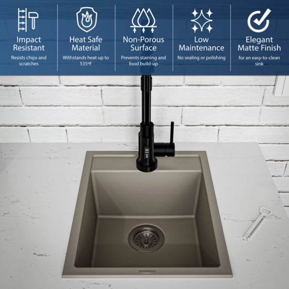 Quartz Composite Concrete Kitchen Sink Matte 6