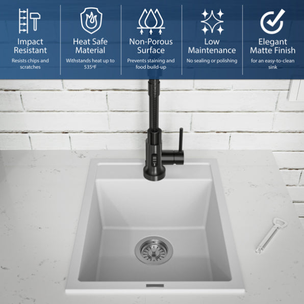 Quartz Composite White Kitchen Sink Matte 6