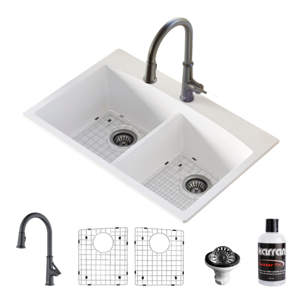 Quartz Composite White Kitchen Sink Matte 1