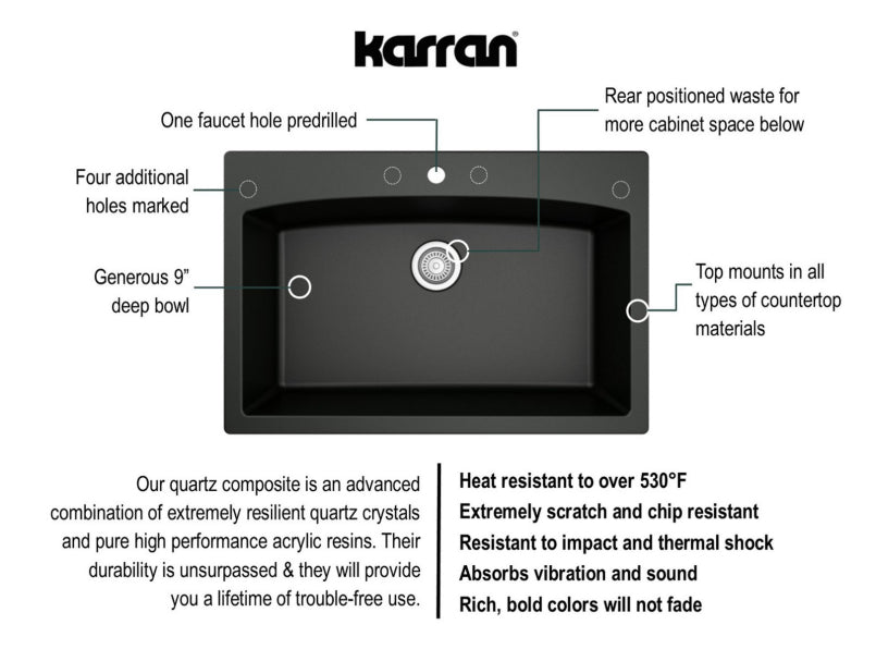 Quartz Composite Black Kitchen Sink Matte 3