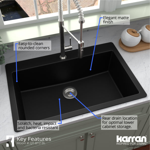 Quartz Composite Black Kitchen Sink Matte 5