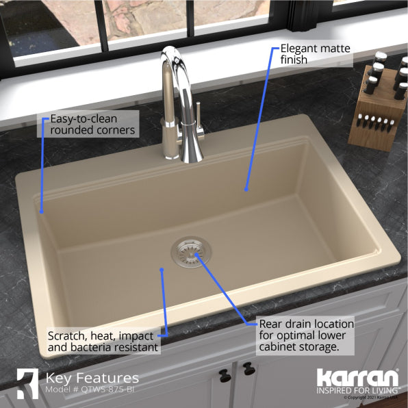Quartz Composite Bisque Kitchen Sink Matte 6