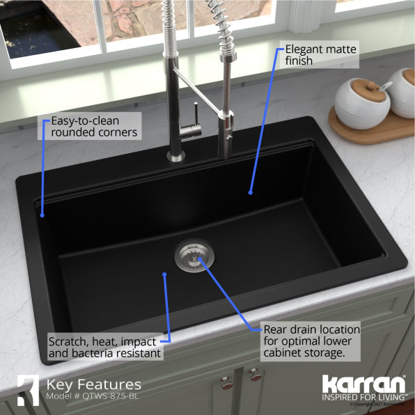 Quartz Composite Black Kitchen Sink Matte 6