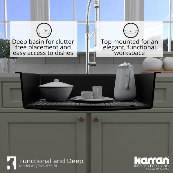 Quartz Composite Black Kitchen Sink Matte 8
