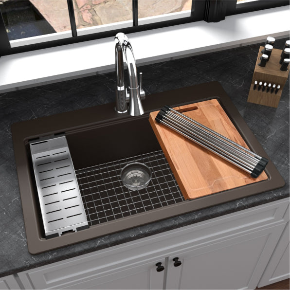 Quartz Composite Brown Kitchen Sink Matte 5