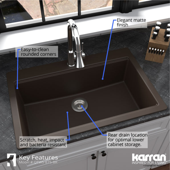 Quartz Composite Brown Kitchen Sink Matte 6