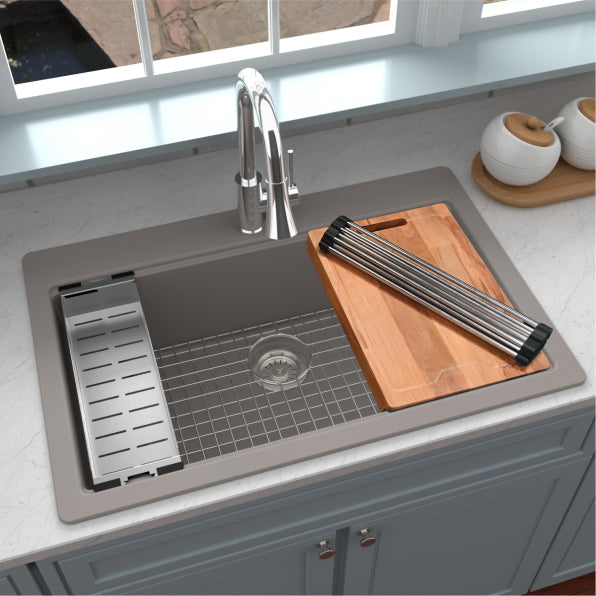 Quartz Composite Concrete Kitchen Sink Matte 5