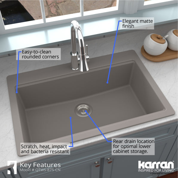 Quartz Composite Concrete Kitchen Sink Matte 6