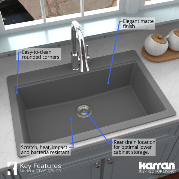 Quartz Composite Grey Kitchen Sink Matte 6
