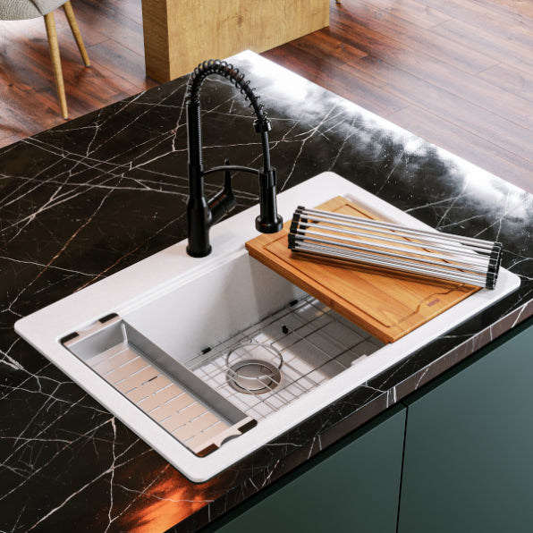 Quartz Composite White Kitchen Sink Matte 4