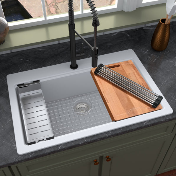 Quartz Composite White Kitchen Sink Matte 6