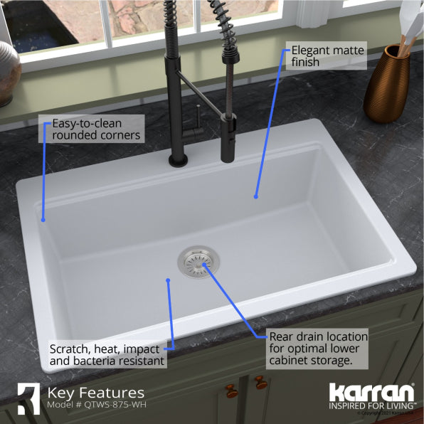 Quartz Composite White Kitchen Sink Matte 7