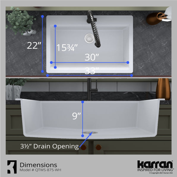 Quartz Composite White Kitchen Sink Matte 8