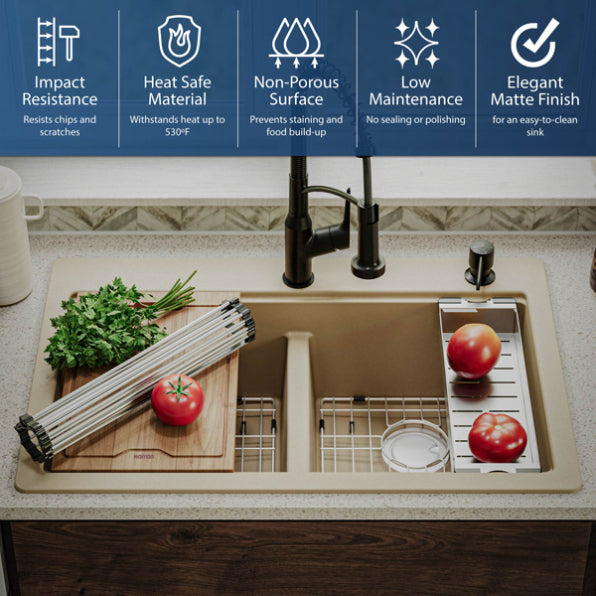 Quartz Composite Bisque Kitchen Sink Matte 5