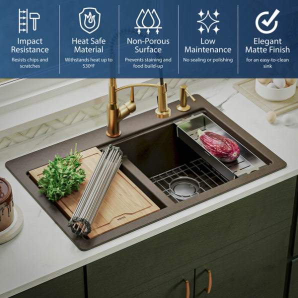 Quartz Composite Brown Kitchen Sink Matte 5
