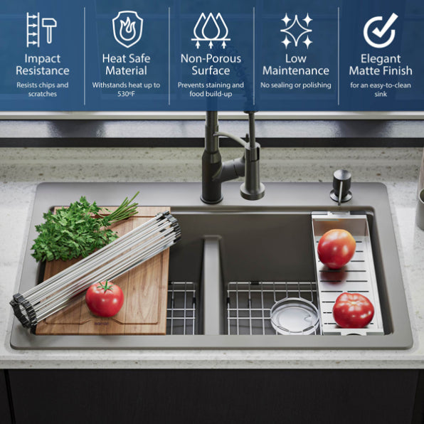 Quartz Composite Concrete Kitchen Sink Matte 5