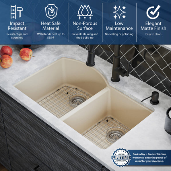 Quartz Composite Bisque Kitchen Sink Matte 6