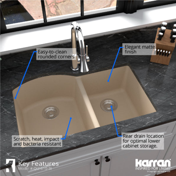 Quartz Composite Bisque Kitchen Sink Matte 6