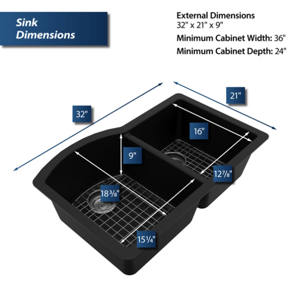 Quartz Composite Black Kitchen Sink Matte 3