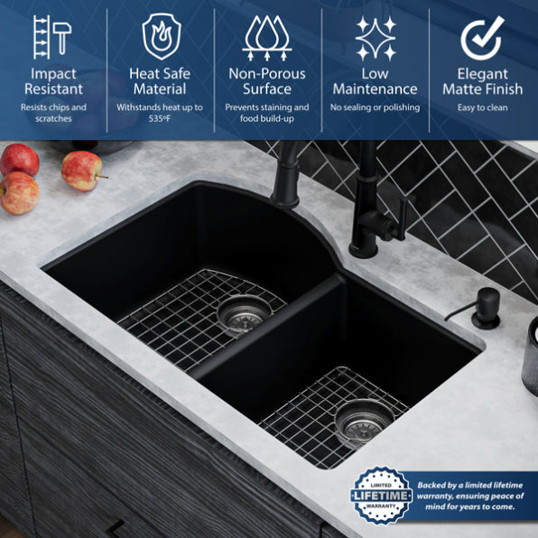Quartz Composite Black Kitchen Sink Matte 6