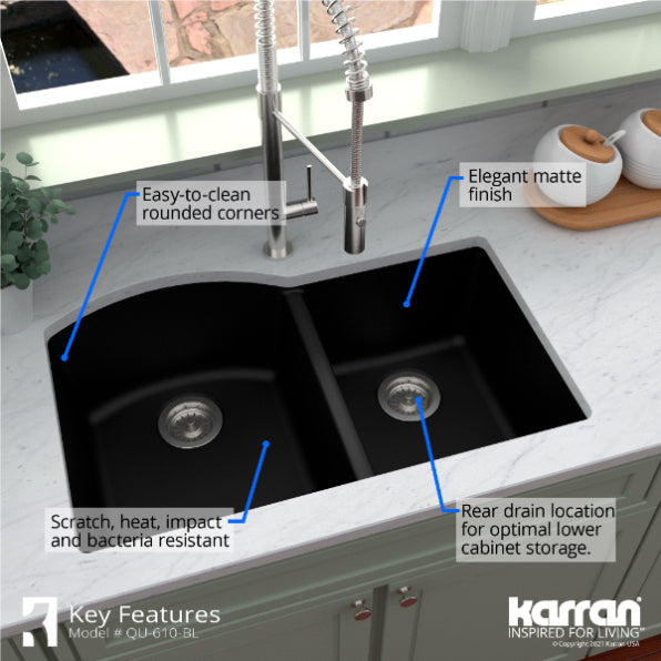 Quartz Composite Black Kitchen Sink Matte 6