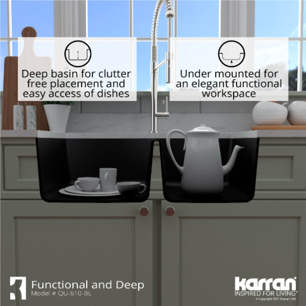 Quartz Composite Black Kitchen Sink Matte 8