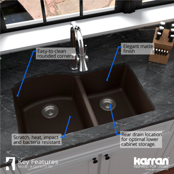 Quartz Composite Brown Kitchen Sink Matte 6
