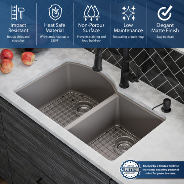Quartz Composite Concrete Kitchen Sink Matte 6