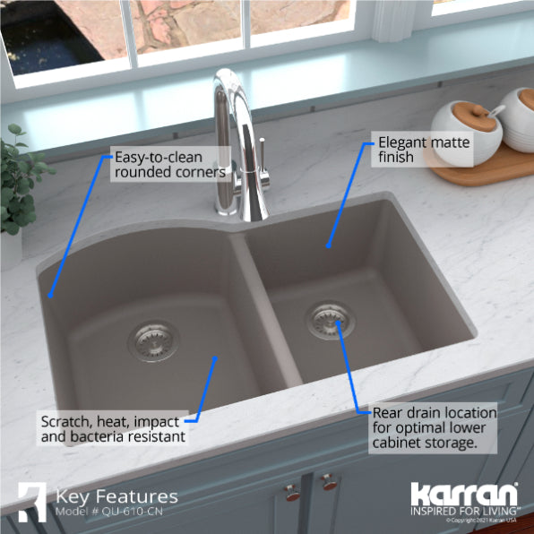 Quartz Composite Concrete Kitchen Sink Matte 6