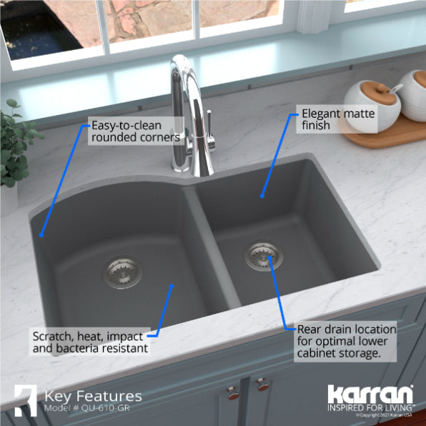 Quartz Composite Grey Kitchen Sink Matte 6