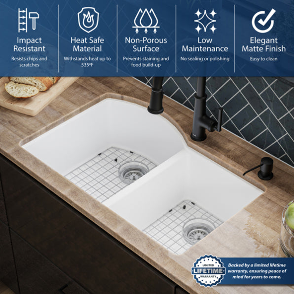 Quartz Composite White Kitchen Sink Matte 6