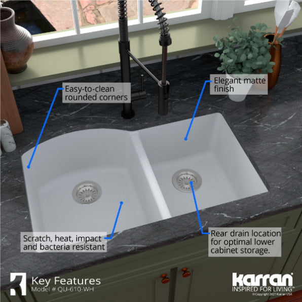 Quartz Composite White Kitchen Sink Matte 6