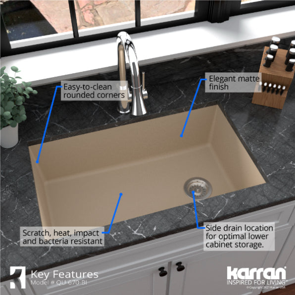 Quartz Composite Bisque Kitchen Sink Matte 6